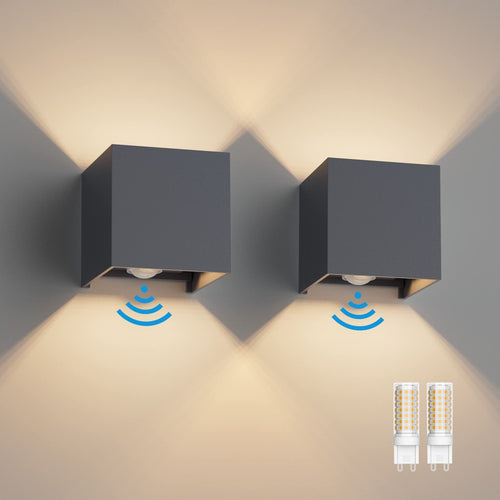 Klighten LED Wandleuchte Bewegungsmelder Innen Aussen Anthrazit 2er Set. Rechteckig. Beleuchtet bei Bewegung.