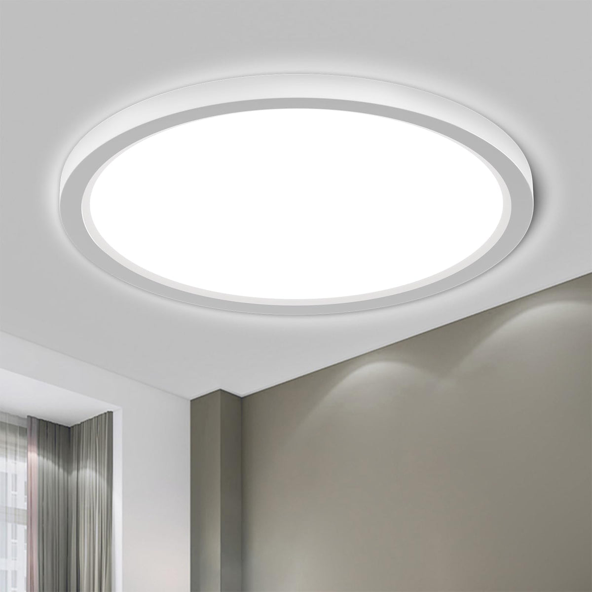 LQWELL LED Deckenleuchte IP44 rund, 36W 6000K 4320lm, Ø 400mm, flache Bauform mit mattiertem Lampenschirm