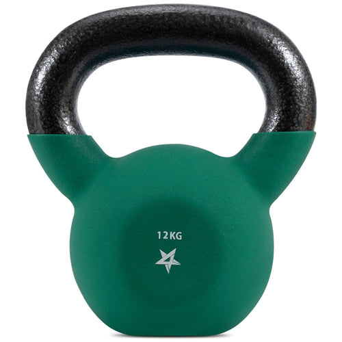 Yes4All BJCC Neopren-Kettlebell 12 kg Dunkelgrün Krafttraining, Gusseisenkugel mit Neoprenüberzug und breitem Griff