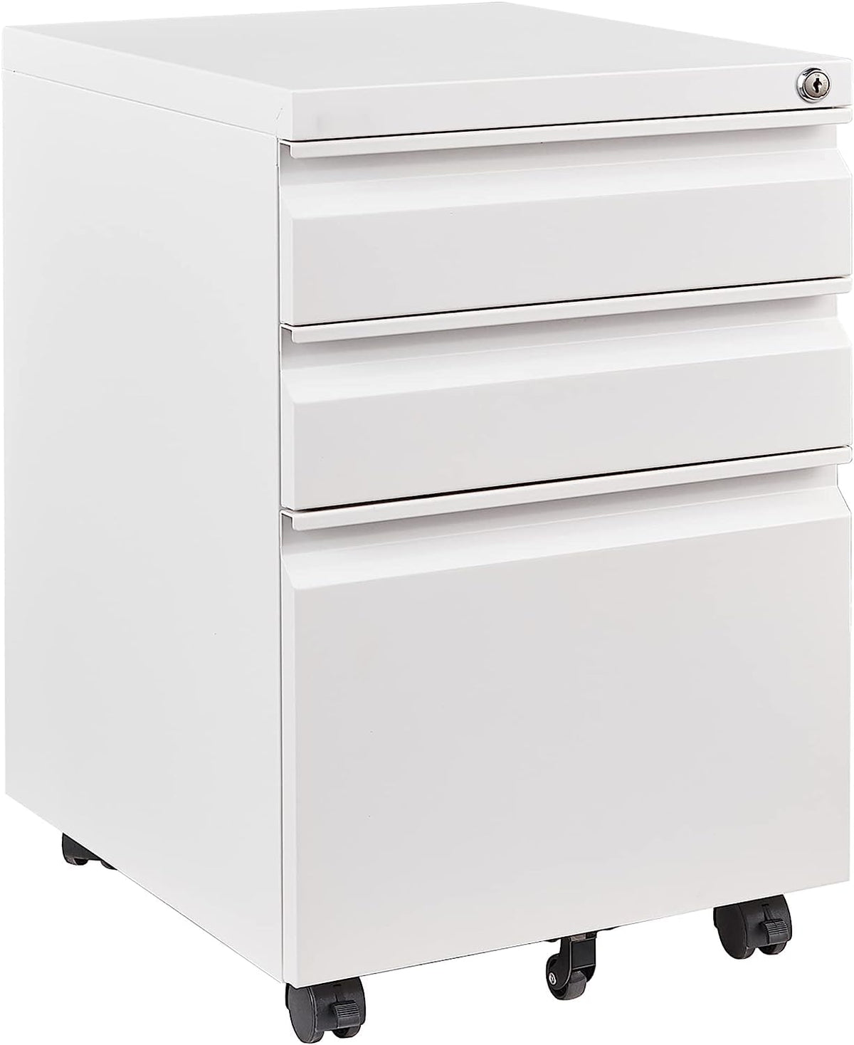 Rollcontainer Aktenschrank abschliessbar 39x50x62 cm weiss. Mobiler, weißer Aktenschrank auf Rollen mit Schloss. Sichert Dokumente im Büro.