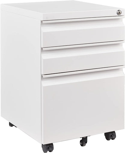 Rollcontainer Aktenschrank abschliessbar 39x50x62 cm weiss. Mobiler, weißer Aktenschrank auf Rollen mit Schloss. Sichert Dokumente im Büro.