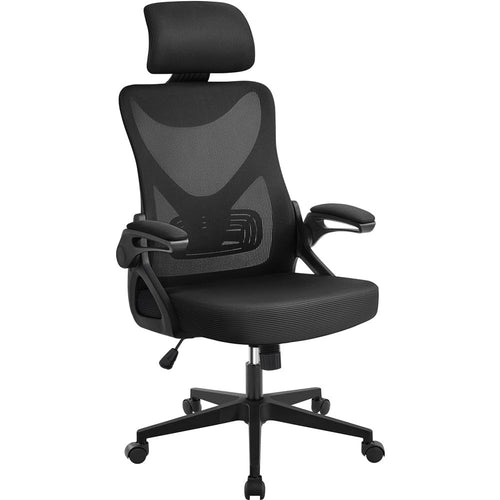 Yaheetech Ergonomischer Bürostuhl Drehstuhl - Schwarz. Schwarzer Drehstuhl mit ergonomischer Rückenlehne und Armlehnen für langes Sitzen am Schreibtisch.