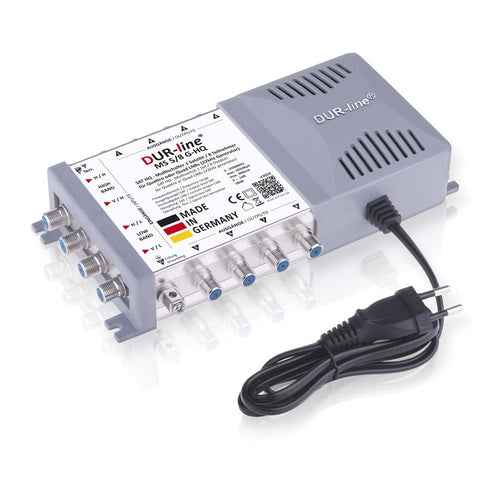 DUR-line MS 5/8 G-HQ SAT Multischalter - 8 Teilnehmer. Kompaktes, silbernes Metallgehäuse. Verteilt 5 SAT-Signale an 8 Teilnehmer.