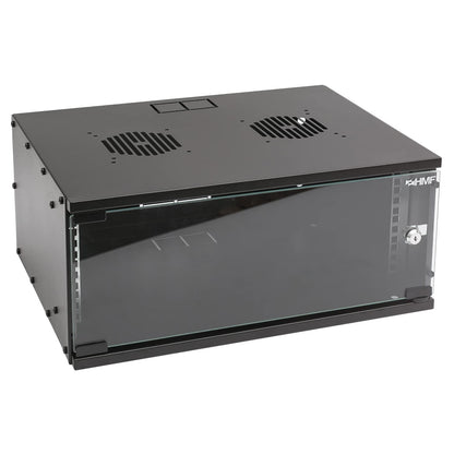 HMF 65704-02 Netzwerkschrank 19 Zoll 4 HE 400 mm Glastür Schwarz. Rechteckiger 19-Zoll-Schrank zur Unterbringung von Netzwerkkomponenten.