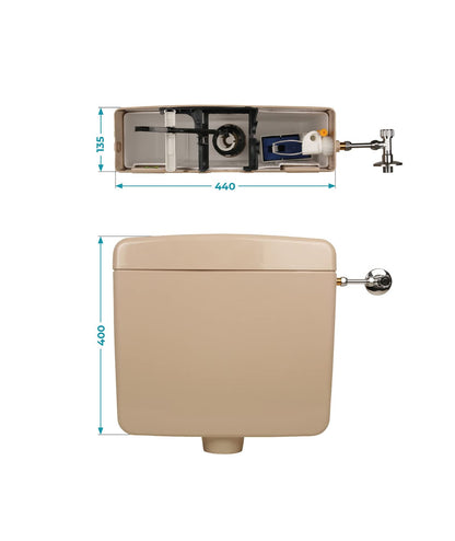Calmwaters Aufputz-Spülkasten Beige, 6-9 Liter, Start-Stopp-Taste