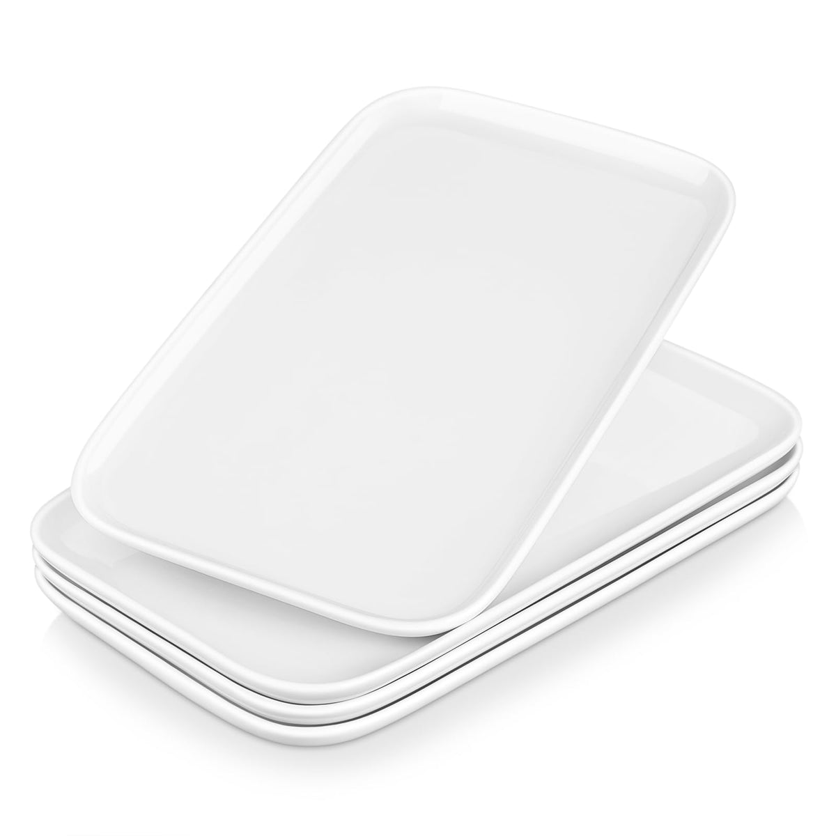 MALACASA Servierplatten Set, 4-teilig, Porzellan, 30 x 18 cm, weiss – rechteckige Platten mit erhöhtem Rand