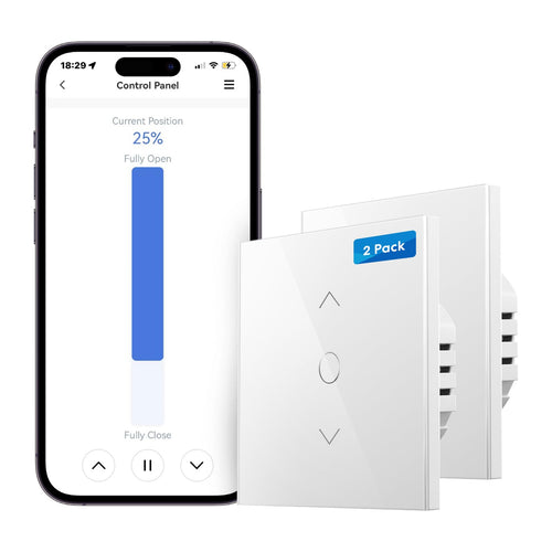 Meross WLAN Rollladenschalter MRS100KIT – 2er-Set Touch-Schalter für Rollladen und Jalousien, 80 x 80 mm