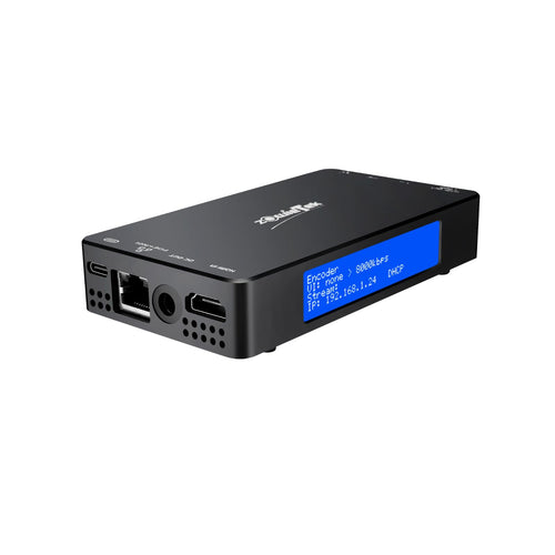 zowietek 4K HDMI NDI|HX3 Encoder/Decoder Live-Streaming: Schwarzes, rechteckiges Gerät. Wandelt 4K HDMI zu NDI|HX3 für Live-Streaming.