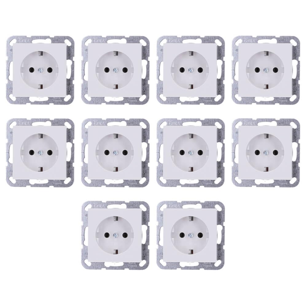 Gira 418803 SCHUKO-Steckdose System 55 Reinweiss glänzend, 10er-Set in Weiss mit glänzender Oberfläche