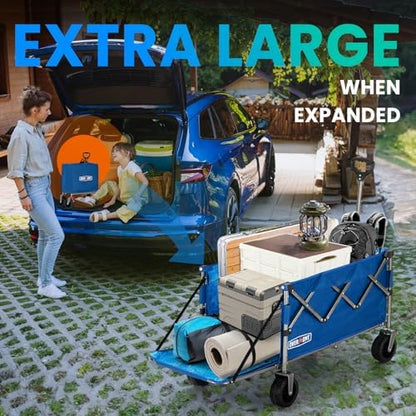 Overmont Klapp-Bollerwagen All-Terrain mit Heckklappe – Blau