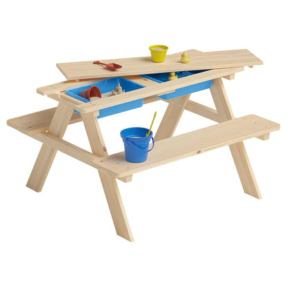Bellabino Inny Kindersitzgruppe Outdoor aus Kiefer mit Wannen, unbehandeltes Massivholz, zwei Sitzbänke