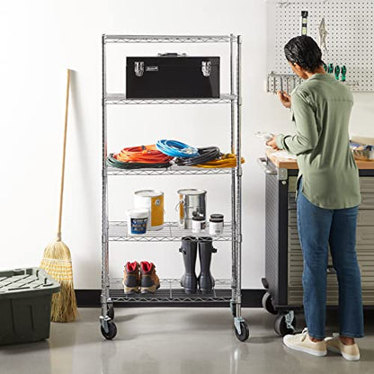 Amazon Basics Lagereinheit Schwerlast-Rollregal 5 Böden - Chrom