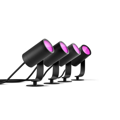 Philips Hue White & Color Ambiance Lily Gartenspot 4er Set Schwarz. Vier schwarze Spots mit Erdspieß für smarte Akzentbeleuchtung.
