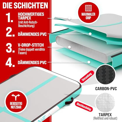 AERONE Airtrack Turnmatte Aufblasbar für Gymnastik - 3m Mint