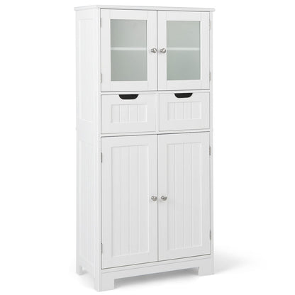 COSTWAY Badschrank mit 2 Schubladen, 4 Türen, Regale verstellbar - Weiss. Zur Aufbewahrung von Badutensilien.