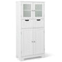 COSTWAY Badschrank mit 2 Schubladen, 4 Türen, Regale verstellbar - Weiss. Zur Aufbewahrung von Badutensilien.