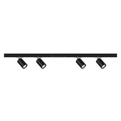 BRILONER Schienensystem Rail Starterset – 4 Spots 1.5m Schwarz. Schwarzes 1.5m Schienensystem mit vier schwenkbaren Spots zur flexiblen, gerichteten Beleuchtung.