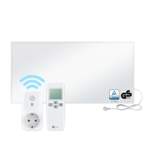 BR Bringer Infrarotheizung 1200W Elektroheizung - weiss: Weisses, rechteckiges Paneel für effiziente Raumbeheizung.