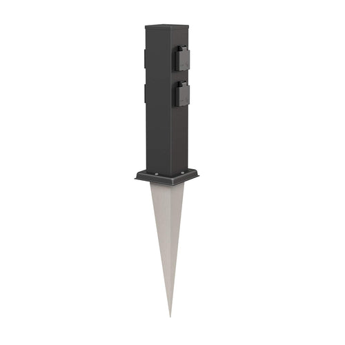 ledscom.de Garten-Steckdosen-Säule Polly, 4-fach, IP44, schwarz: eckige Edelstahlsäule mit Erdspiess