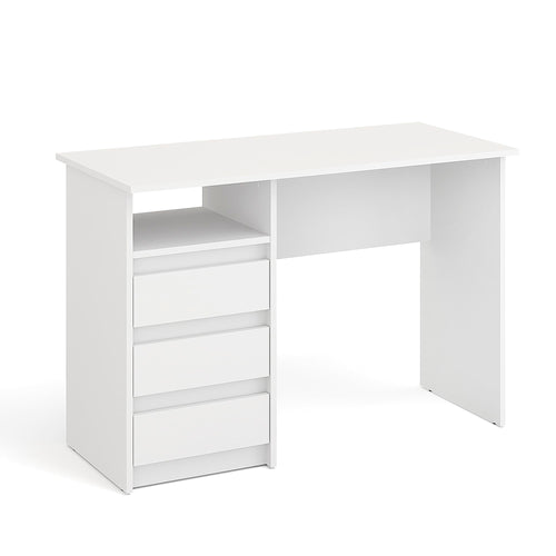 KOMTO Oslo Schreibtisch mit Schubladen. Weiss, 110x50 cm. Bietet rechteckige Arbeitsfläche und Stauraum für Büroorganisation.
