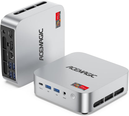 ACEMAGIC M1 Mini PC AMD Ryzen 7 6800H 16GB 512GB SSD, rechteckiges, dunkles Gehäuse. Kompakter Rechner für tägliche Anwendungen.