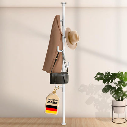 LOBUX Garderobenständer Teleskop, 5 Haken, weiss, 110-310 cm – aus pulverbeschichtetem Carbonstahl