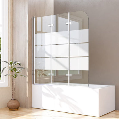 Badewannen Duschwand gestreift 120x140cm – 3-teilig faltbar, dient als Spritzschutz für Duschbereiche in Badewannen.