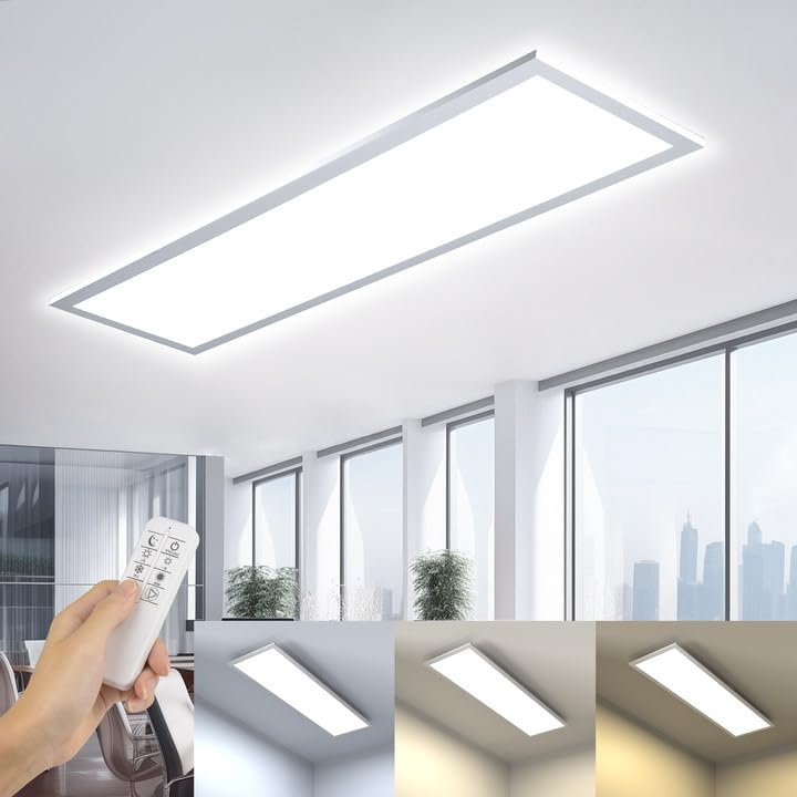 OTREN LED Deckenpanel 100x25cm Dimmbar - Fernbedienung. Rechteckiges, weißes Panel. Beleuchtet Innenräume als dimmbare LED-Lichtquelle.