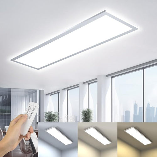 OTREN LED Deckenpanel 100x25cm Dimmbar - Fernbedienung. Rechteckiges, weißes Panel. Beleuchtet Innenräume als dimmbare LED-Lichtquelle.
