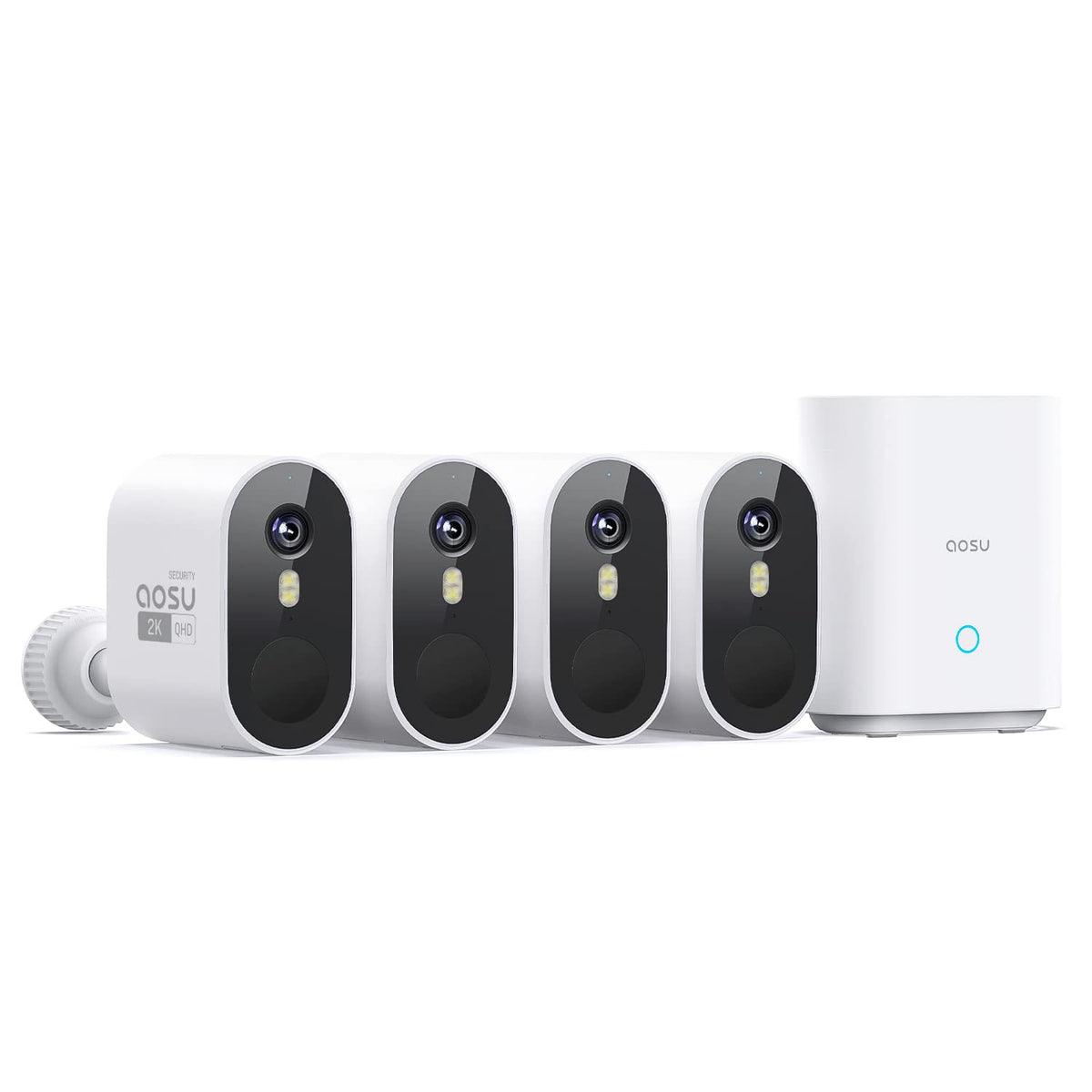 AOSU 2K Überwachungskamera Aussen Set: 4 Akku-Kameras + 32GB Basis