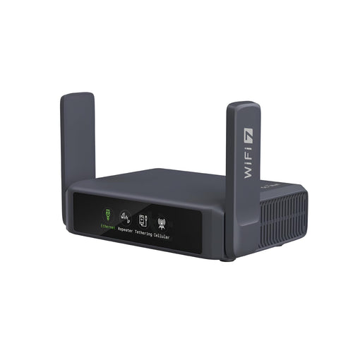 GL.iNet GL-BE3600 Slate 7 Reise-Router - WiFi 7, kompakt, rechteckig, dunkelgrau. Teilt schnell & sicher WiFi 7 Internet für unterwegs.