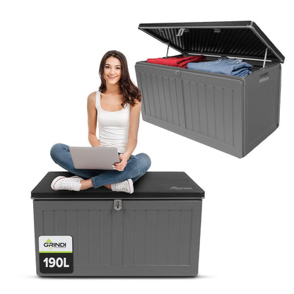 Grindi Gartenbox Morus 190 L – wasserdichte Auflagenbox mit Deckel aus Kunststoff