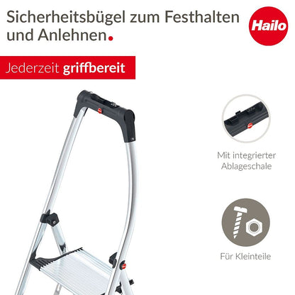 Hailo K100 Topline Alu Klapptritt Leiter - 2 Stufen 150kg Silber