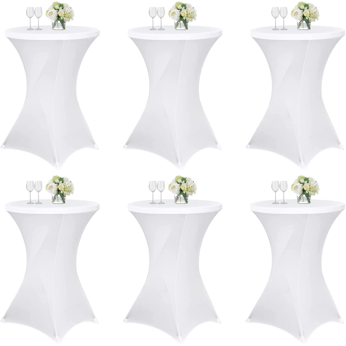Teruntrue Stehtischhussen 6er Set Spandex Stretch weiss Ø 80 cm, runde Husse mit Fusstaschen zur Fixierung