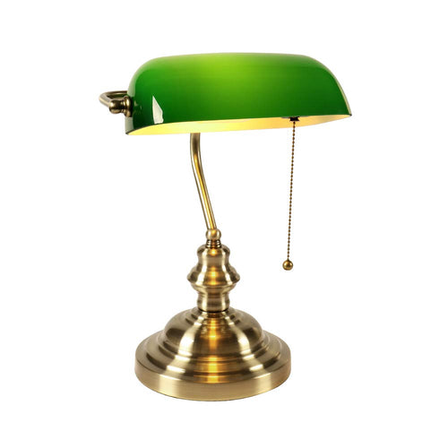 Newrays Vintage Glass Bankers Schreibtischlampe - Grün. Klassische grüne Glaslampe im Bankers-Stil zur gezielten Schreibtischbeleuchtung.