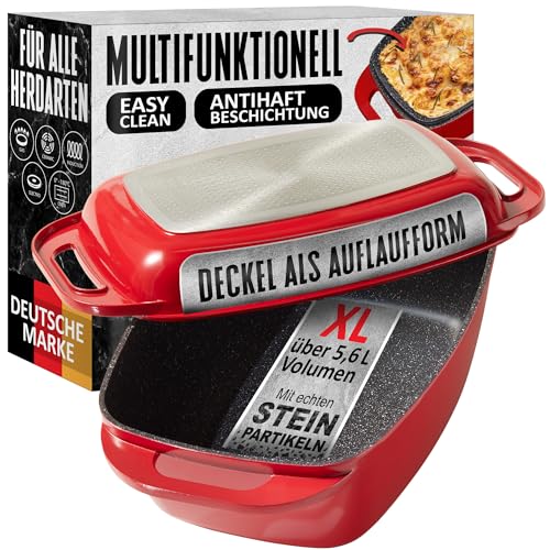 STONELINE Aluguss Bräter 40x22 cm - Induktion, Antihaft, Rot. Perfekt zum Braten, Schmoren, Backen auf Induktion dank Antihaft.