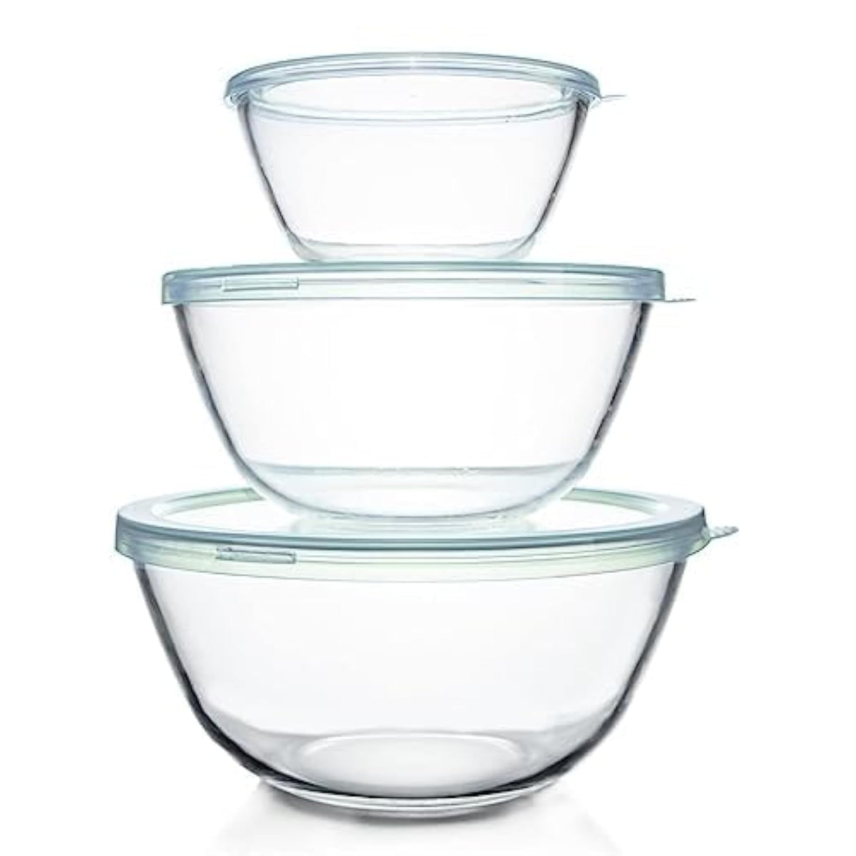 Luvan Glasschüssel-Set mit Deckel, 3-teilig (1 L, 2,5 L, 4,2 L) – rund, Borosilikatglas