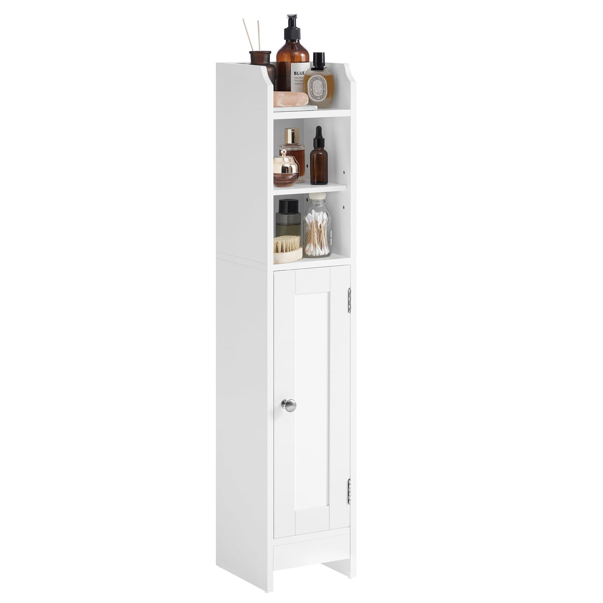 VASAGLE Badezimmerschrank BBC311W01, schmal, 20 x 18 x 92 cm, weiss, mit Tür und verstellbaren Ablagen