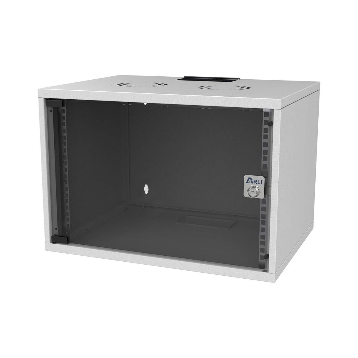 ARLI 19 Zoll Netzwerkschrank 7HE Wandgehäuse - Glastür. Wandmontierbarer Schrank mit transparenter Tür. Zur sicheren Unterbringung und Organisation von 19-Zoll-Netzwerktechnik.