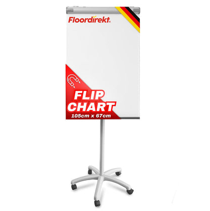 Floordirekt Pira Flipchart Whiteboard - magnetisch Rollenfuß. Rechteckiges, weißes Board auf Rollen. Ideal für Notizen und Präsentationen.