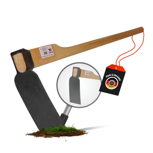 SHW-FIRE Hartboden-Reuthacke, Spezialstahl, 135 cm Eschenholzstiel – Gartenhacke für schwere Böden