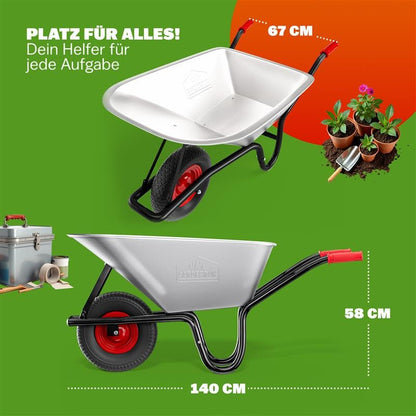 GARDEBRUK® Schubkarre Garten Bauschubkarre – 100L verzinkt Luftreifen