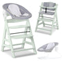 hauck Alpha+ Babyhochstuhl Newborn Set mit Bouncer 2in1, Grau, Holzhochstuhl mit Neugeborenenaufsatz und Sitzpolster