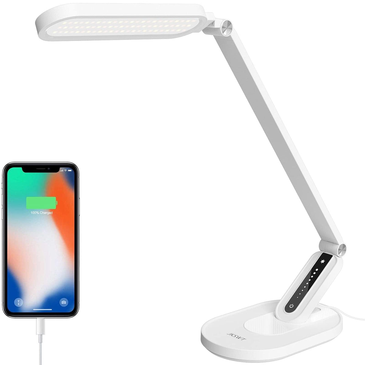 JKSWT Schreibtischlampe HD20203, dimmbare LED Tischlampe mit Touch, Metallgehäuse und USB-Ladeanschluss