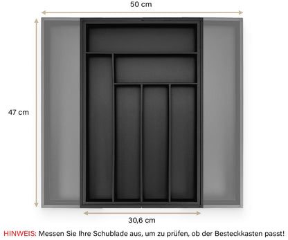 budu Besteckkasten #47 aus Bambus, Schwarz, ausziehbar, Tiefe 47 cm