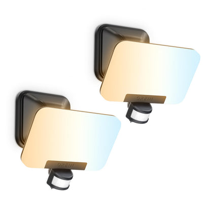 OREiN LED Bewegungsmelder Aussenleuchte – 2er Set, 3 Farben: Zwei rechteckige schwarze LED-Bewegungsmelder für automatische Aussenbeleuchtung.