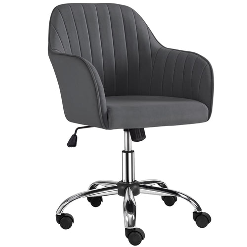 Yaheetech Bürostuhl Drehstuhl Homeoffice Samt - Dunkelgrau. Dunkelgrauer Samt-Drehstuhl zum ergonomischen Sitzen im Homeoffice.
