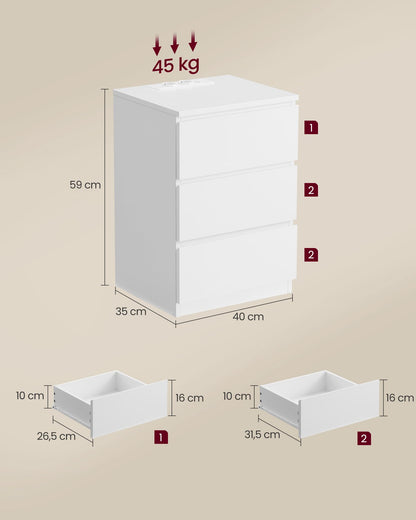 VASAGLE Kailyn Nachttisch Steckdosenleiste – 2er Set wolkenweiss