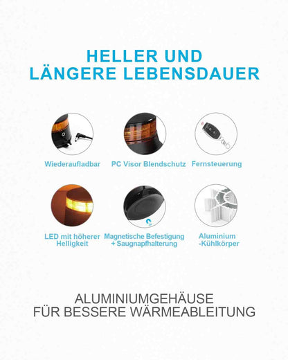 Agrieyes AG-W16R LED Rundumleuchte mit Akku und Fernbedienung, gelb