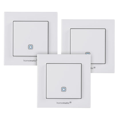 Homematic IP Temperatur- & Luftfeuchtigkeitssensor – 3er-Set Innen: Drei weiße Sensoren zum Messen von Temperatur & Luftfeuchtigkeit.